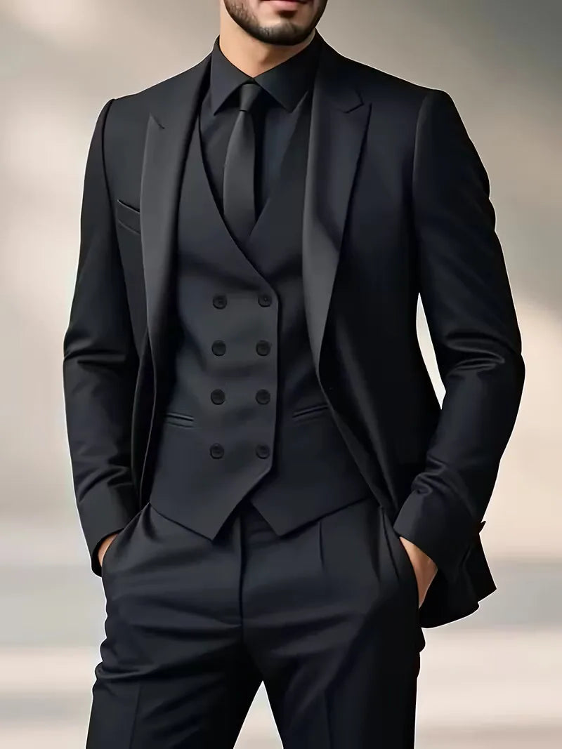 Men's slim fit double-breasted 3-piece suit with waistcoat. Perfect for formal wear & weddings.