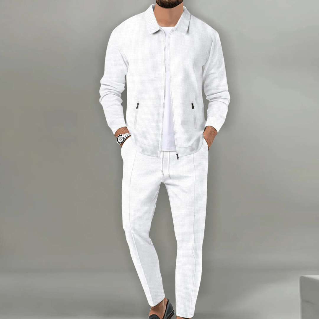 Men's Tracksuit Set with Zip Jacket and Slim Jogger Pants, Breathable Knit