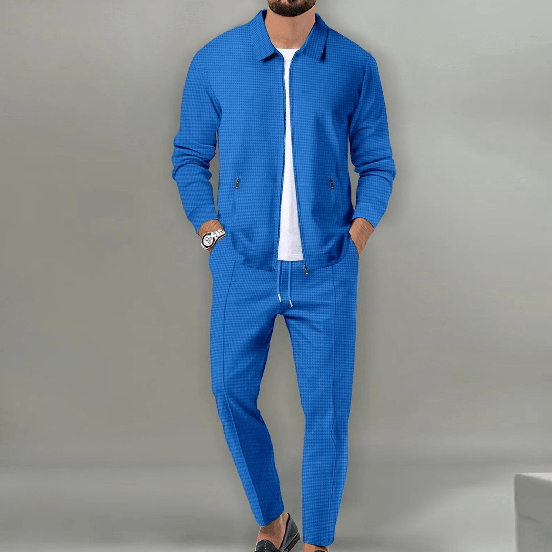 Men's Tracksuit Set with Zip Jacket and Slim Jogger Pants, Breathable Knit