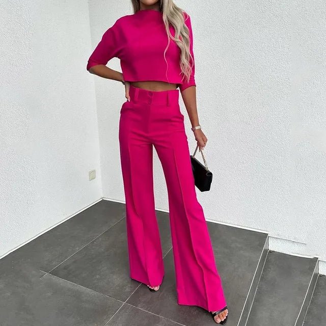 Women's Two-Piece Set with Cropped Top and High-Waist Trousers, Lightweight Tailoring