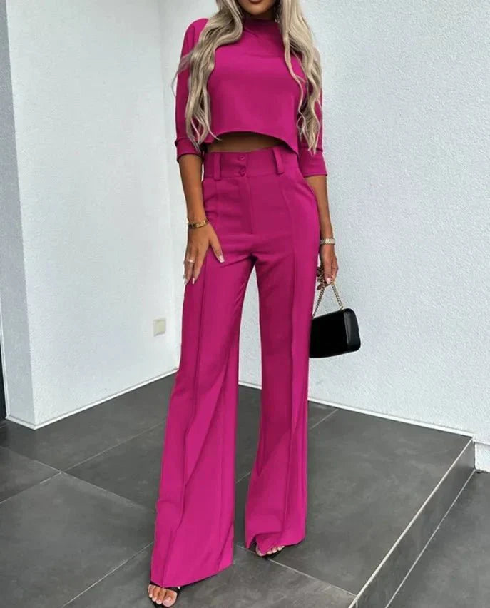 Women's Two-Piece Set with Cropped Top and High-Waist Trousers, Lightweight Tailoring