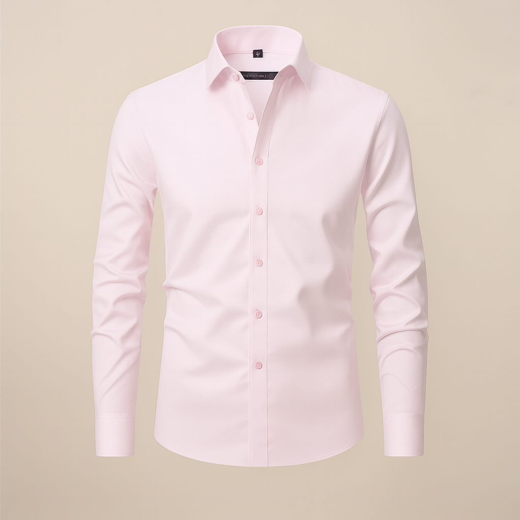 Men's Long-Sleeve Button-Up Shirt with Tailored Fit and Wrinkle-Resistant Finish