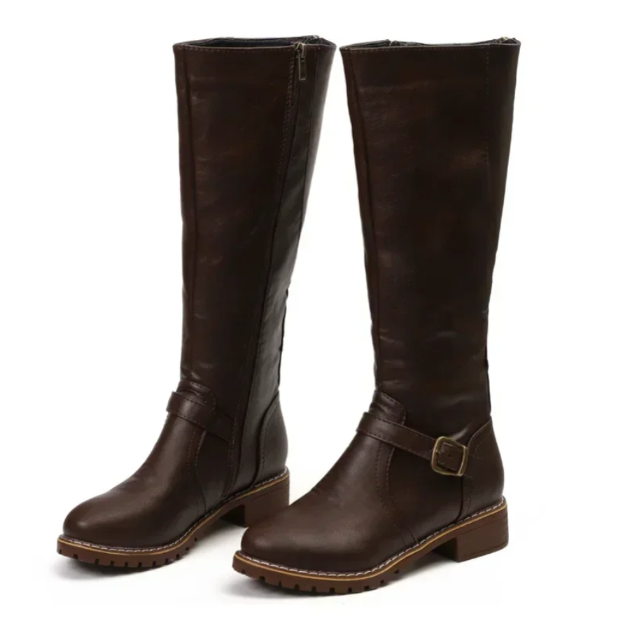 Women's Knee-High Leather Boots with Cushioned Footbed and Durable Traction Sole