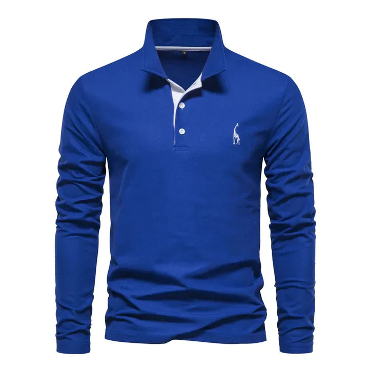 Long Sleeve Polo Shirt with Breathable Cotton and Subtle Chest Embroidery, Regular Fit