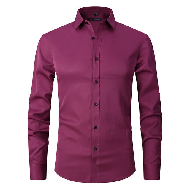 Men's Slim-Fit Long Sleeve Shirt with Breathable Cotton Blend and Full Button Front