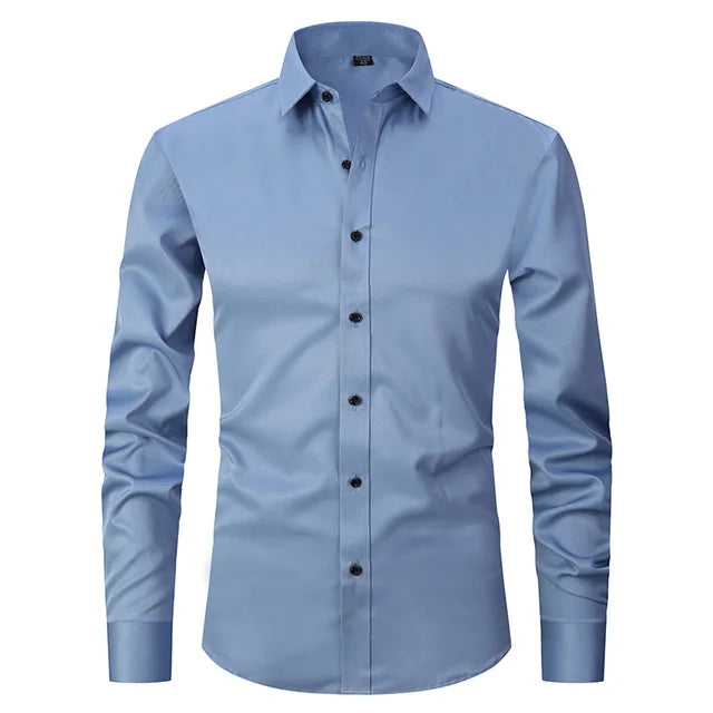 Men's Slim-Fit Long Sleeve Shirt with Breathable Cotton Blend and Full Button Front