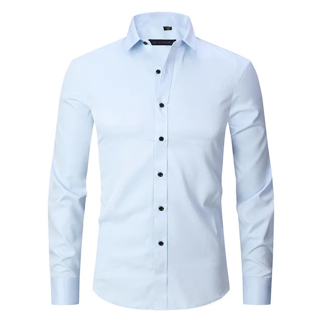 Men's Slim-Fit Long Sleeve Shirt with Breathable Cotton Blend and Full Button Front