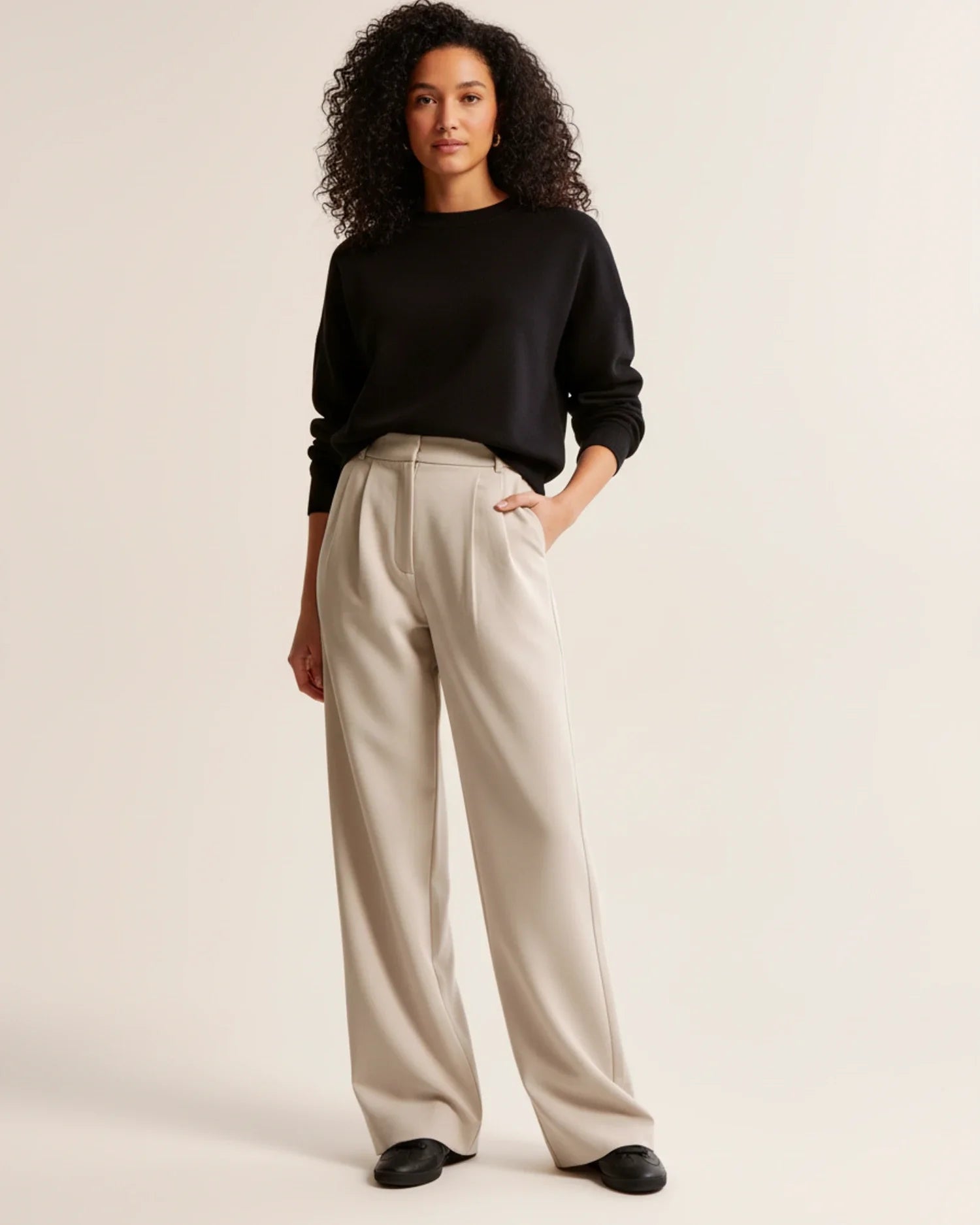 High Waist Pleated Trousers with Straight Leg and Rayon Blend, Machine Washable