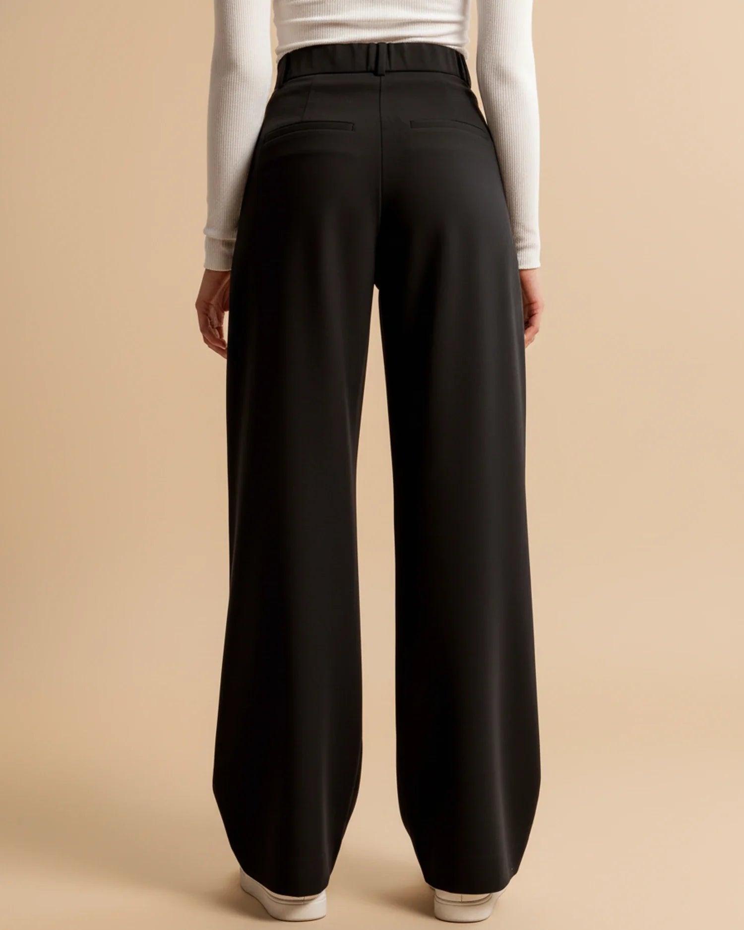 High Waist Pleated Trousers with Straight Leg and Rayon Blend, Machine Washable