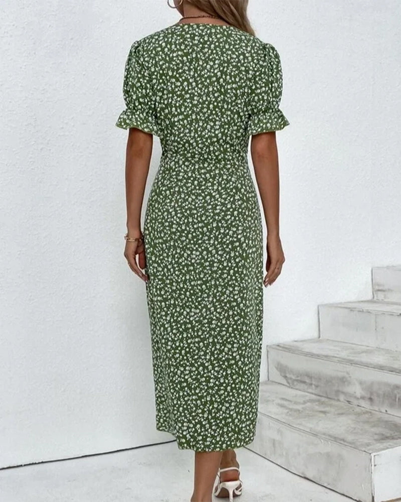 Women's V-Neck Dress with Waist Definition and Breathable Fabric, Mid-Length