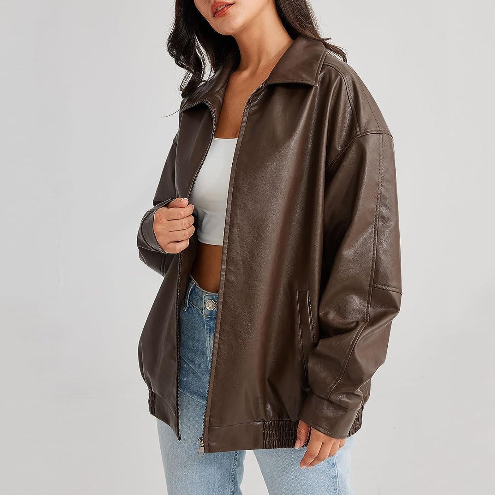 Relaxed Oversized Women's Jacket with Full Zip and Structured Collar, Casual Layering