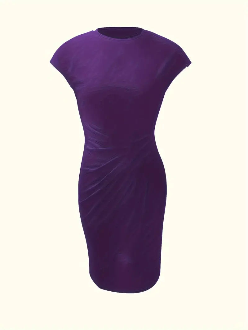 Women's Bodycon Dress with Stretch Knit Fabric and Short Sleeves, Contoured Silhouette
