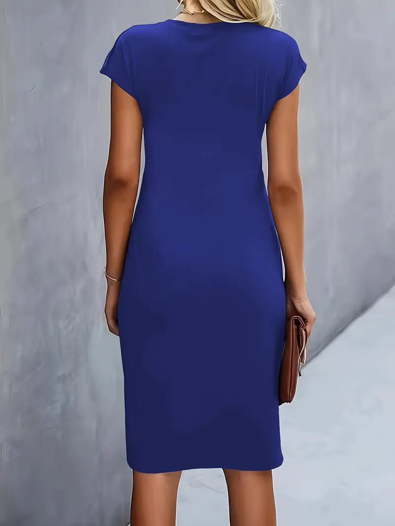 Women's Bodycon Dress with Stretch Knit Fabric and Short Sleeves, Contoured Silhouette