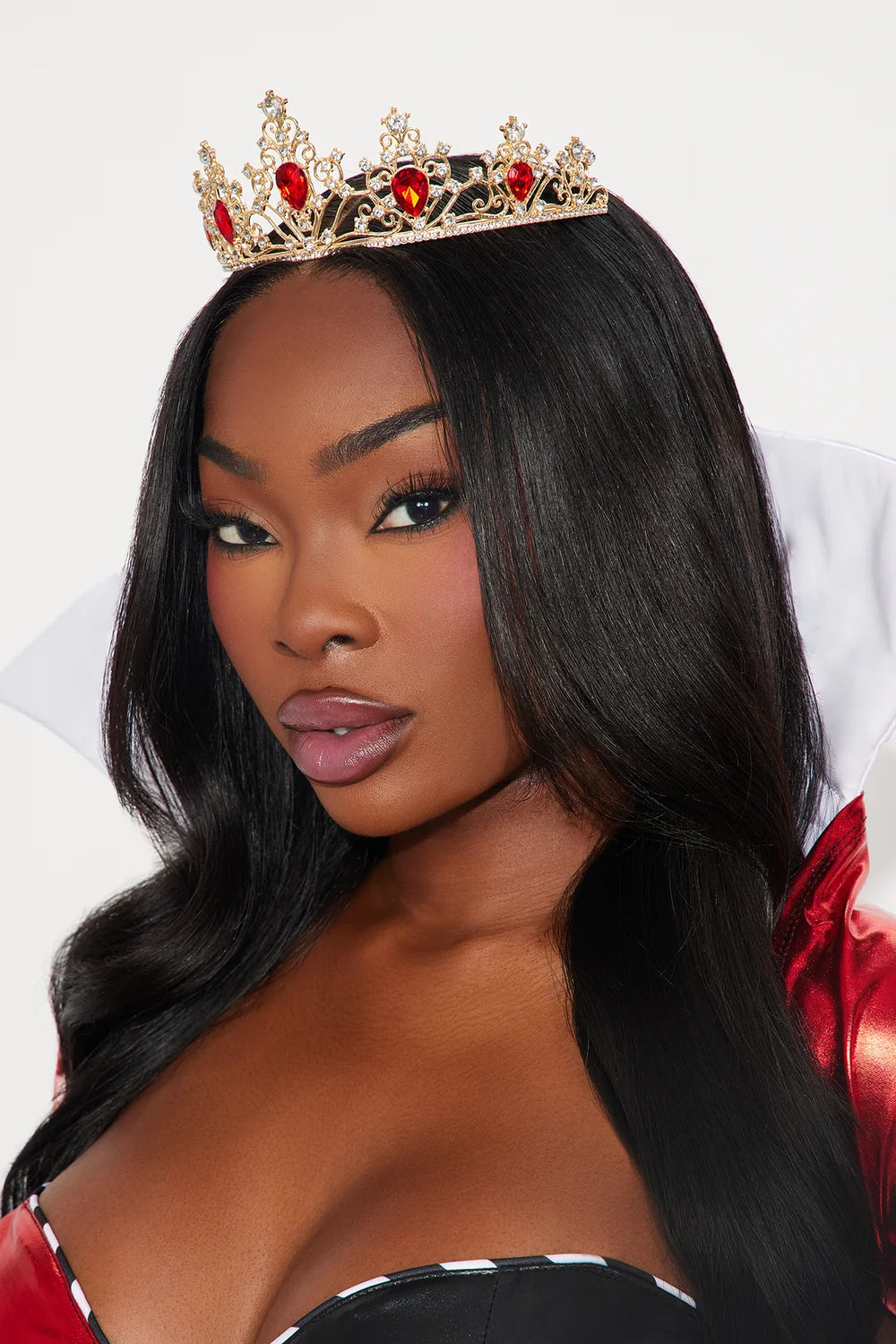 Queen of Hearts Playing Card Bodysuit Costume with Cape and Crown