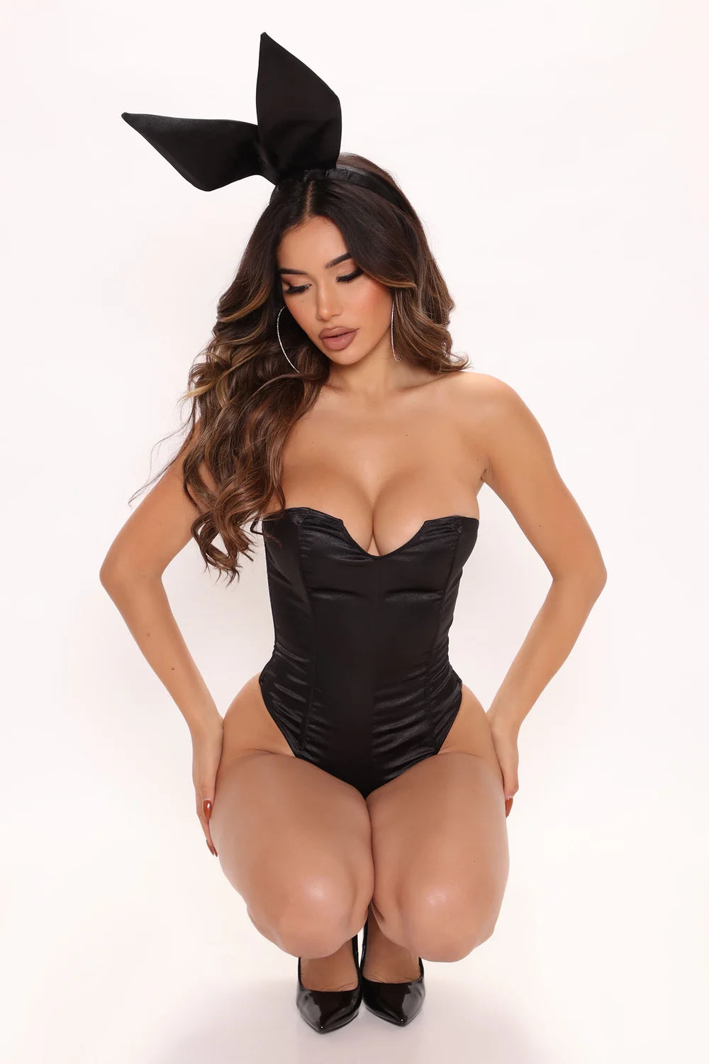 Faux Fur Rabbit Ears and Tail Two Piece Costume Set for Women