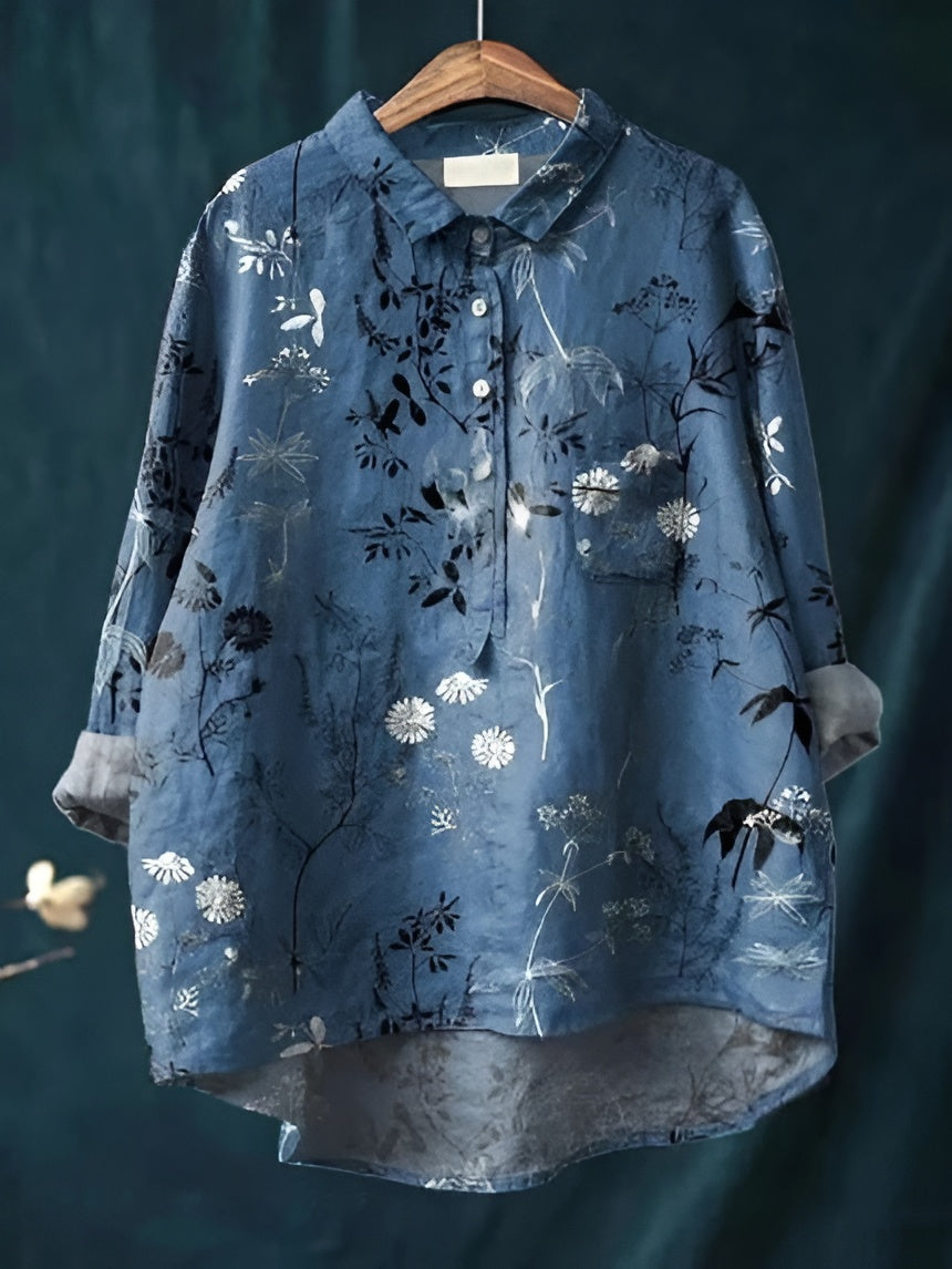 Women's Floral Blouse with Breathable Woven Fabric and Relaxed Fit, Long Sleeve