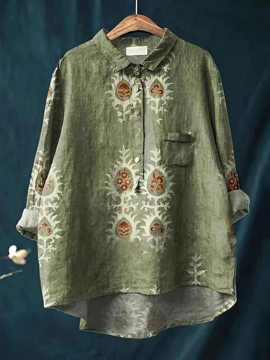 Women's Floral Blouse with Breathable Woven Fabric and Relaxed Fit, Long Sleeve