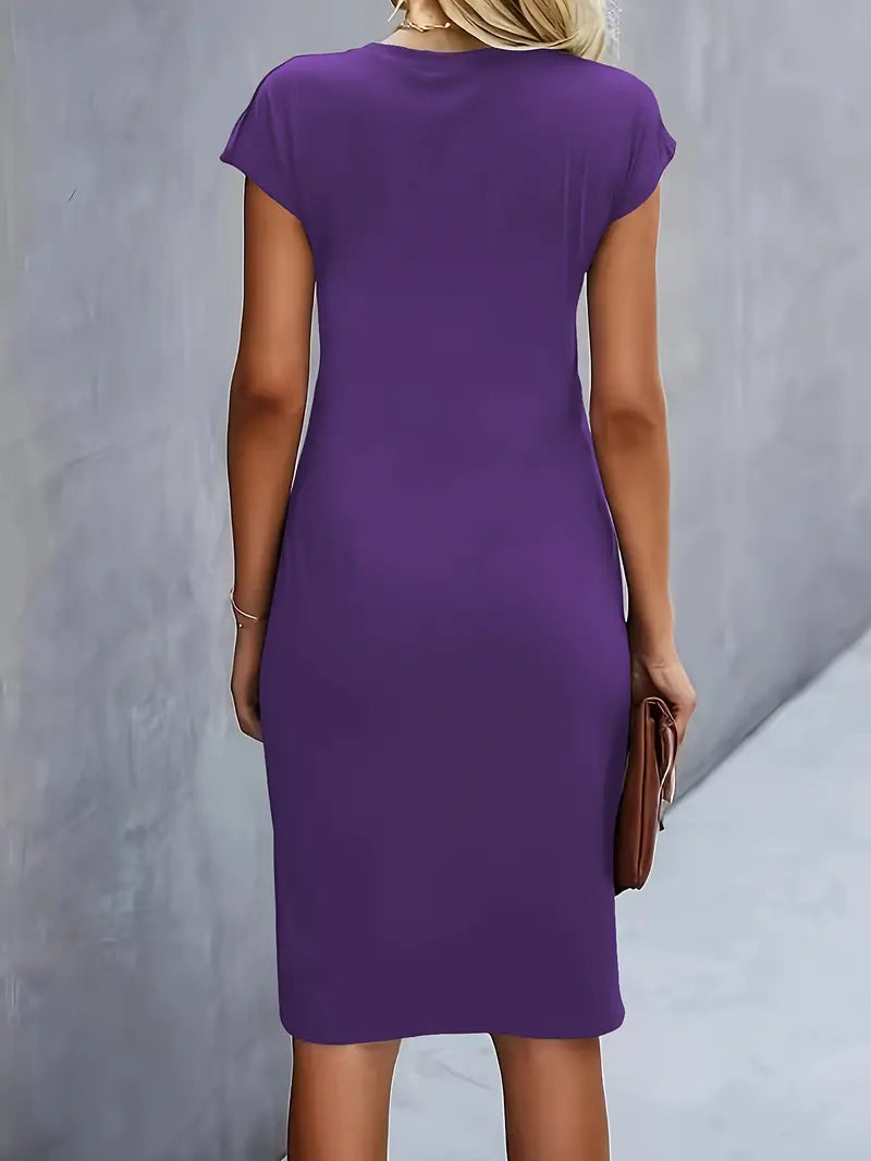 Women's Bodycon Dress with Stretch Knit Fabric and Short Sleeves, Contoured Silhouette