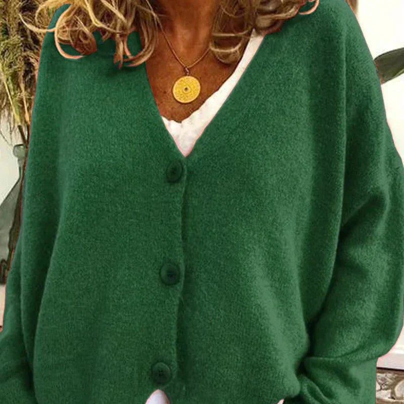 Women's V-Neck Cardigan with Button Front and Soft Knit Blend, Machine Washable