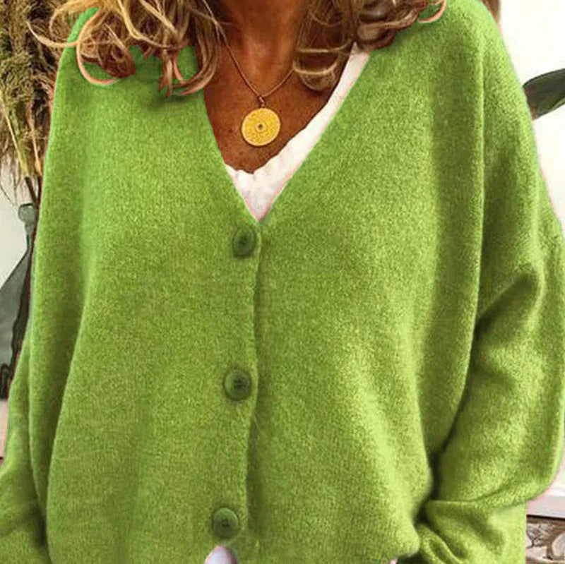 Women's V-Neck Cardigan with Button Front and Soft Knit Blend, Machine Washable