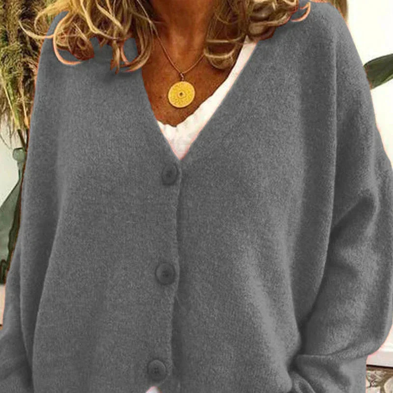 Women's V-Neck Cardigan with Button Front and Soft Knit Blend, Machine Washable