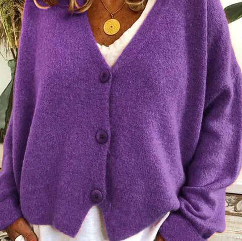 Women's V-Neck Cardigan with Button Front and Soft Knit Blend, Machine Washable