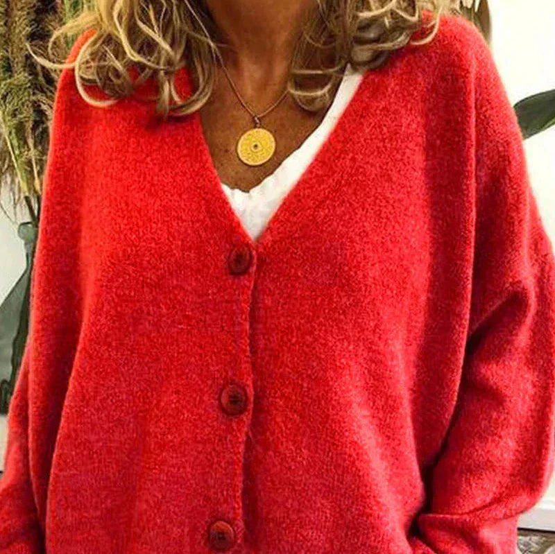 Women's V-Neck Cardigan with Button Front and Soft Knit Blend, Machine Washable