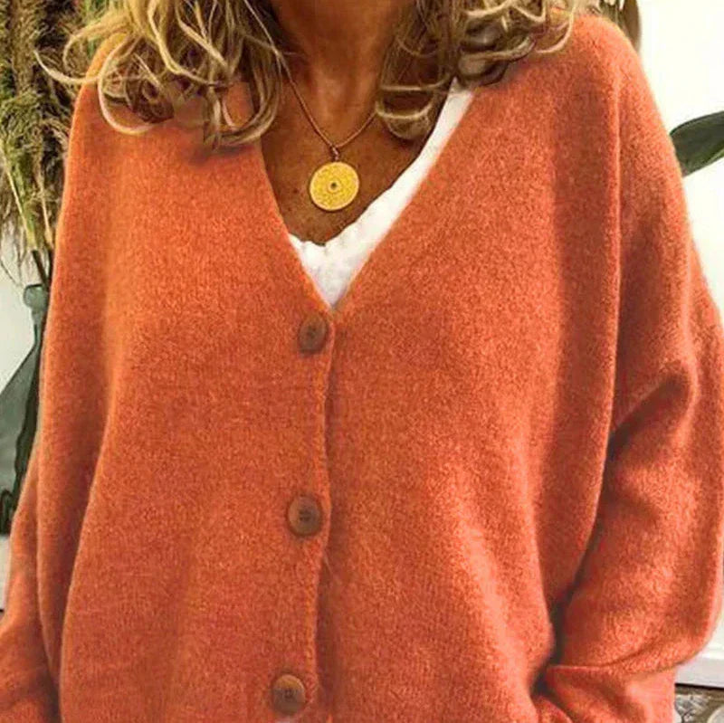 Women's V-Neck Cardigan with Button Front and Soft Knit Blend, Machine Washable