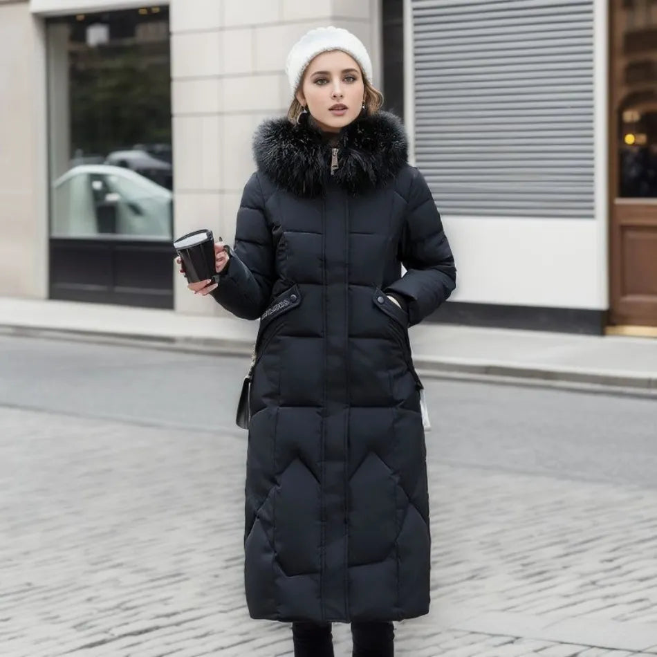 Women's Quilted Winter Coat with Trimmed Hood and Tailored Silhouette, Machine Washable