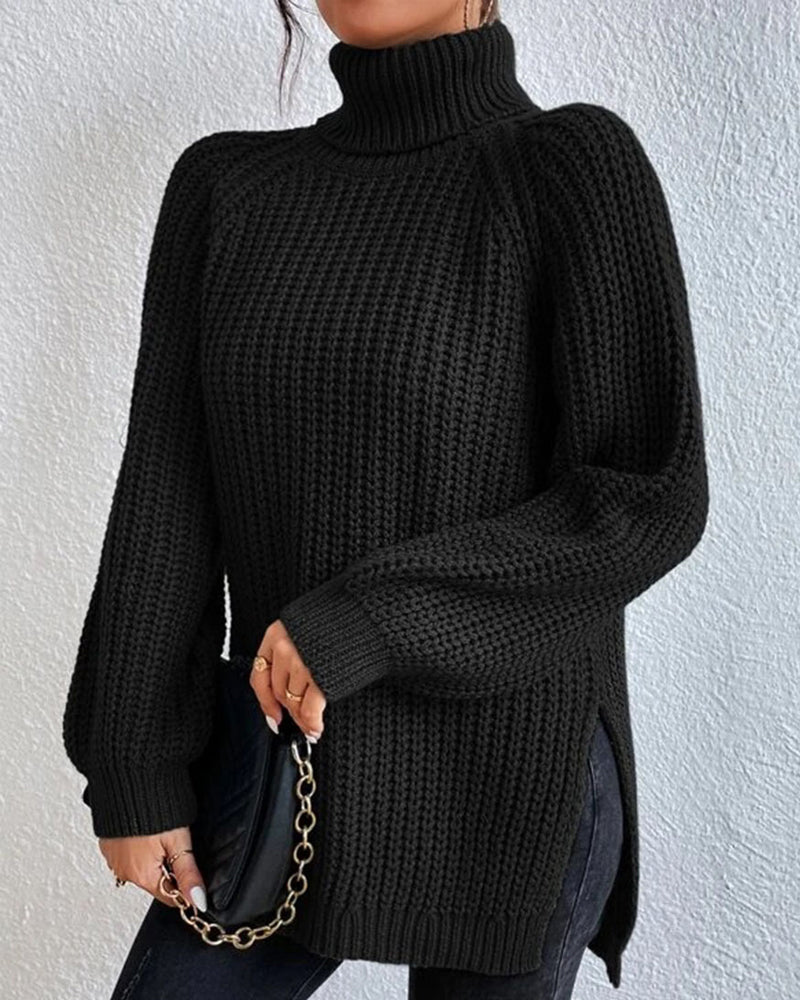 Women's Ribbed Turtleneck Sweater with Foldable Neck and Stretch Fit, Machine Wash