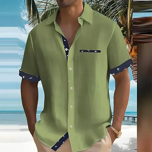 Men's Short Sleeve Shirt with Breathable Cotton Blend and Lightweight