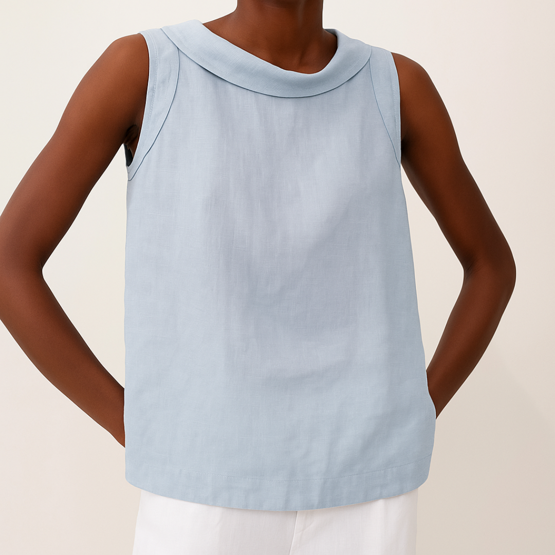 Sleeveless Knit Top with Rolled Collar and Relaxed Silhouette, Lightweight