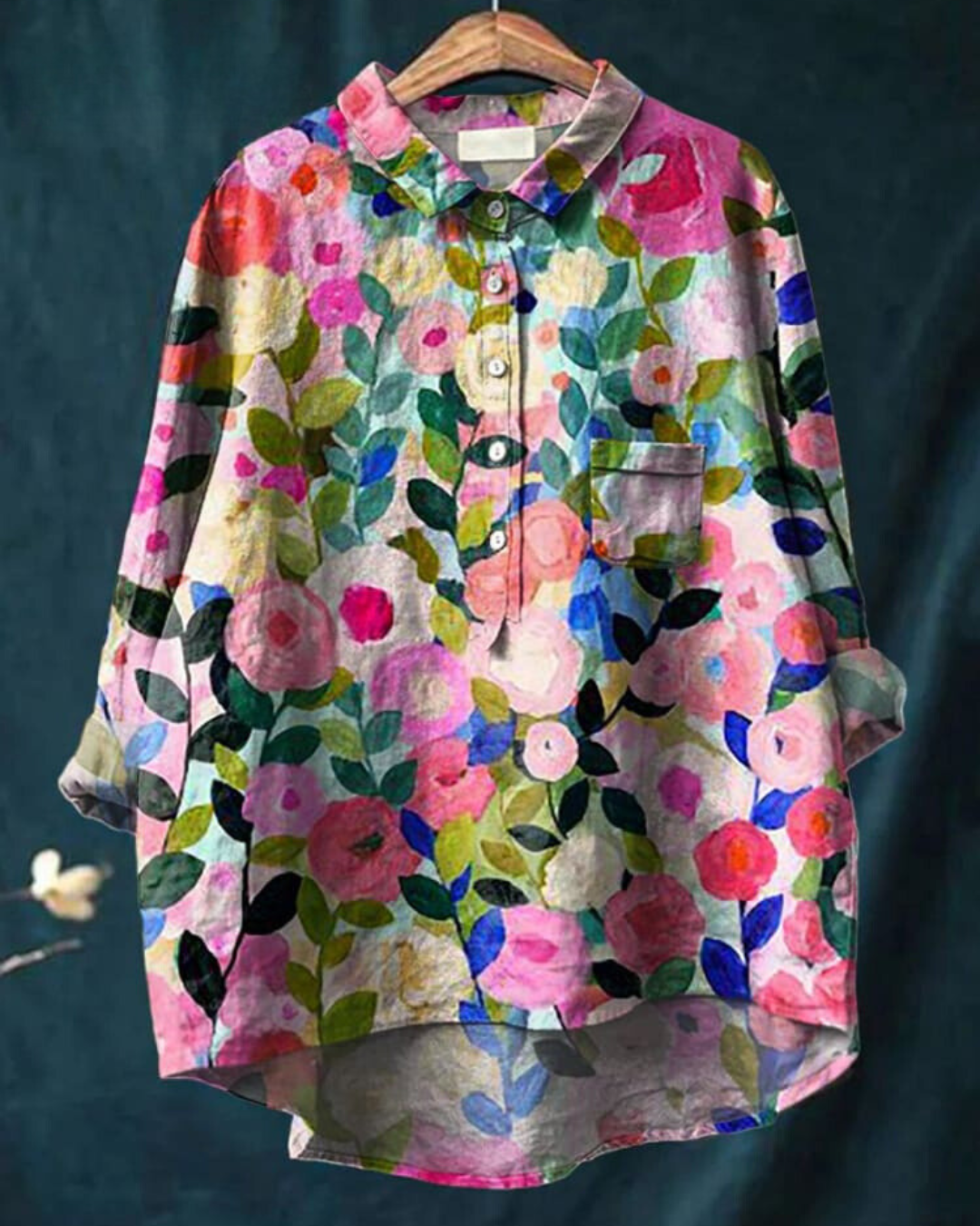 Women's Floral Blouse with Breathable Woven Fabric and Relaxed Fit, Long Sleeve
