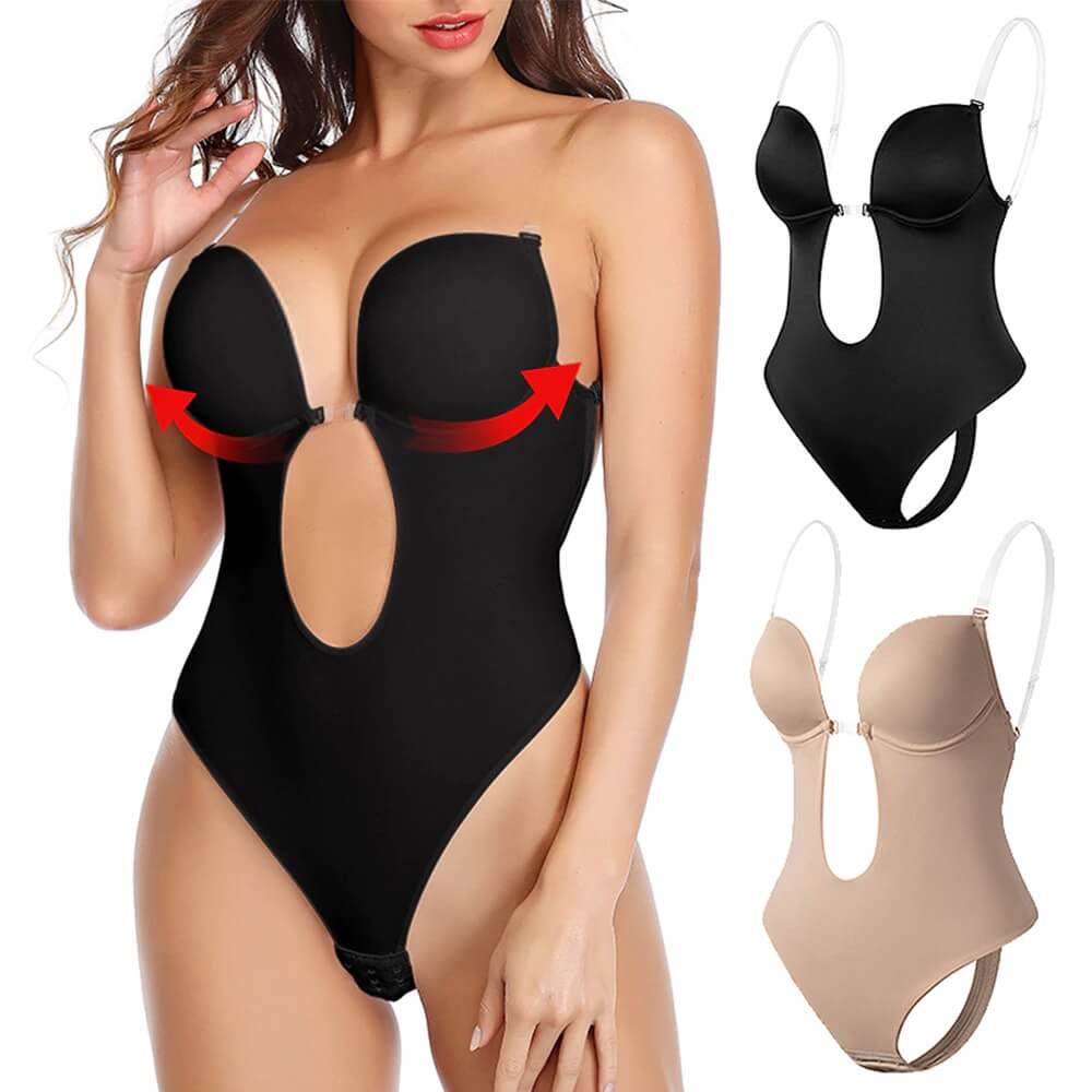 Backless Body Shaper with Deep V Front and Adjustable Straps, Medium-Firm Control