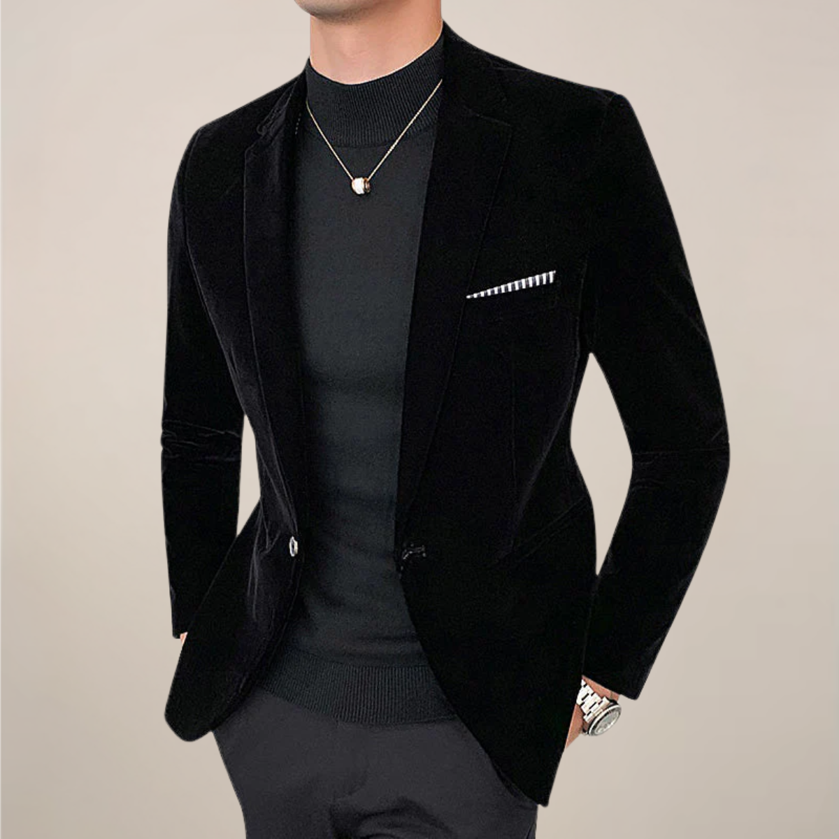 Velvet Blazer for Men with Slim Fit and Classic Lapels, Evening Wear