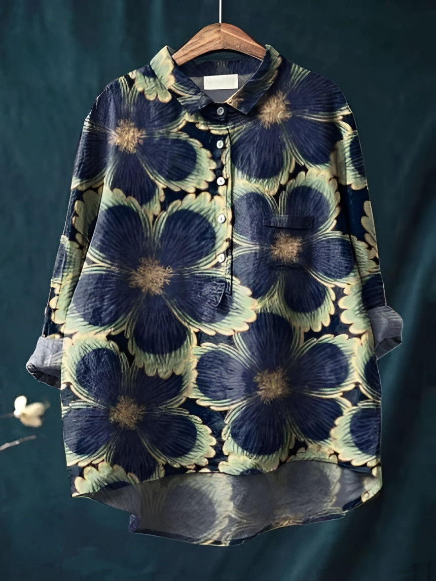 Women's Floral Blouse with Breathable Woven Fabric and Relaxed Fit, Long Sleeve