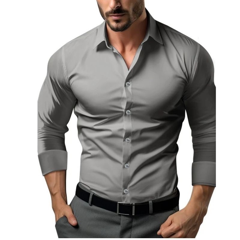 Mens Tapered Button-Up Shirt with Long Sleeves for Professional Wear