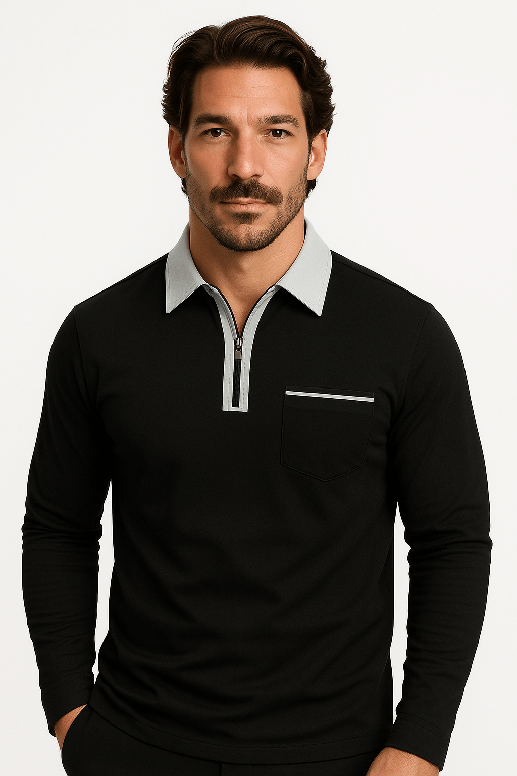 LumiNovi | Colorblock Long Sleeve Polo Shirt