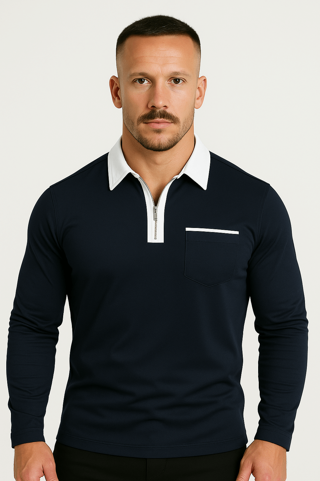 LumiNovi | Colorblock Long Sleeve Polo Shirt