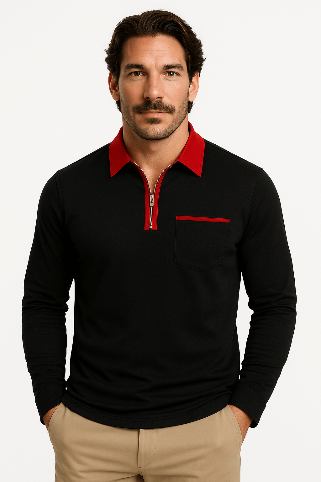 LumiNovi | Colorblock Long Sleeve Polo Shirt
