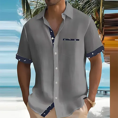 Men's Short Sleeve Shirt with Breathable Cotton Blend and Lightweight