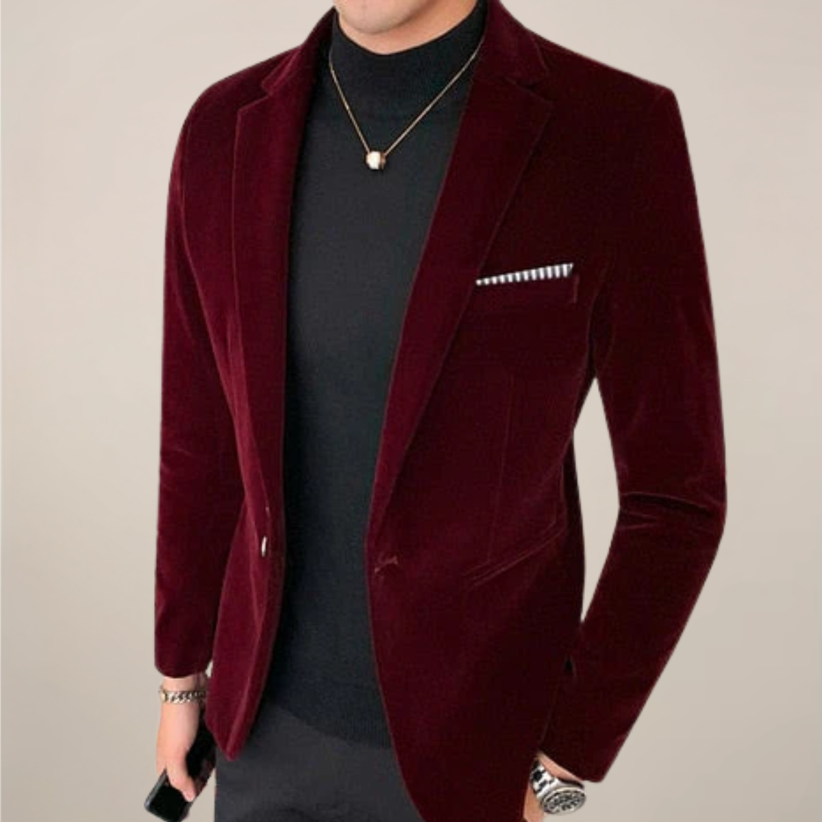 Velvet Blazer for Men with Slim Fit and Classic Lapels, Evening Wear