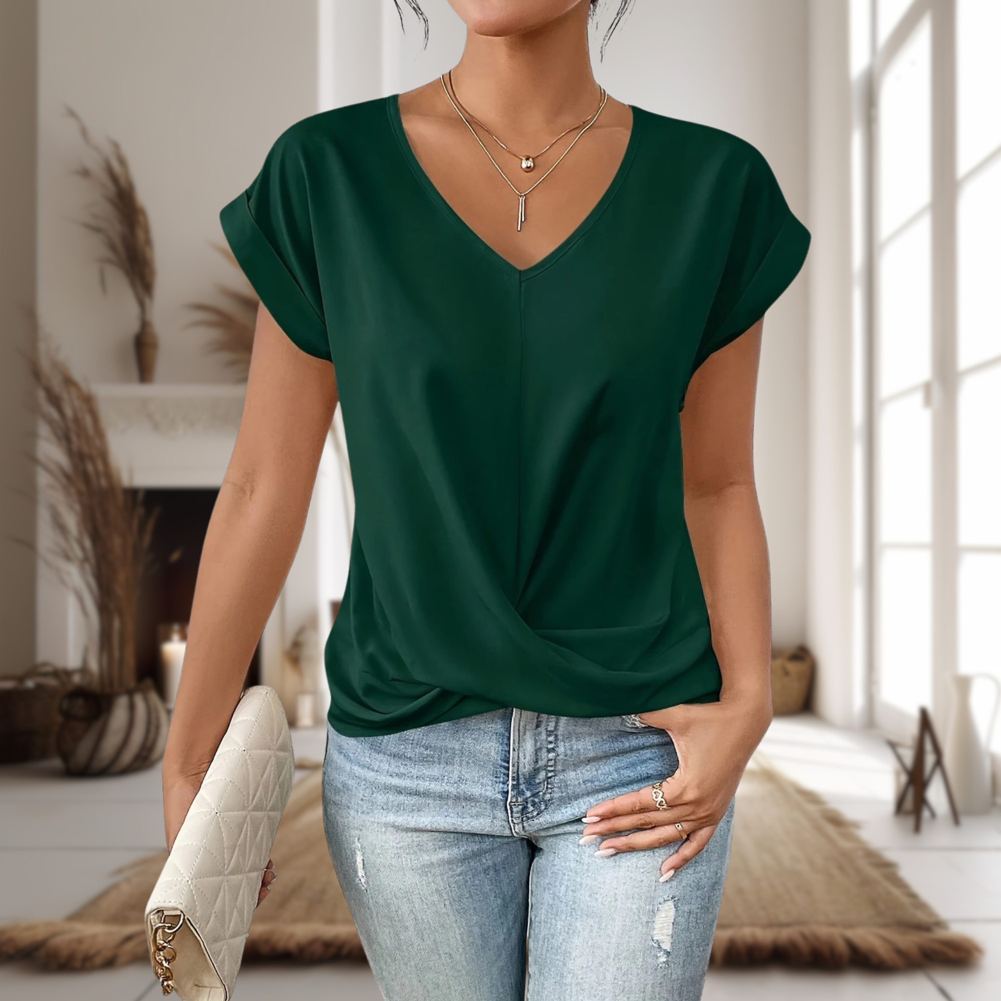 Womens Sweetheart Neckline T-Shirt with Lightweight Stretch and Breathable Fabric