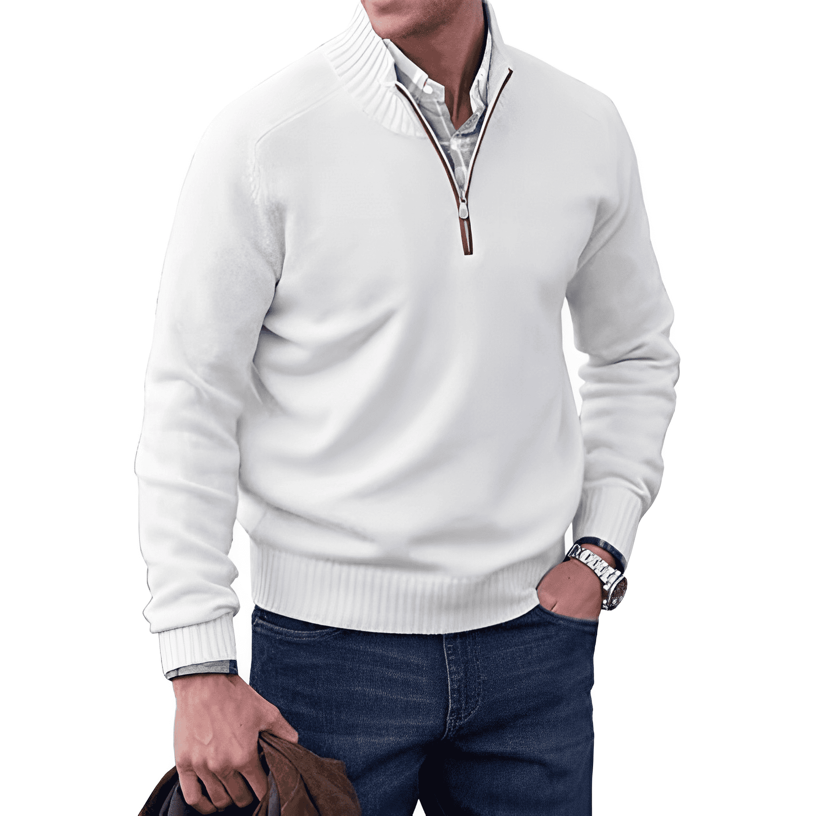 Men's Half Zip Pullover with Soft Knit Blend and Regular Fit, Machine Washable