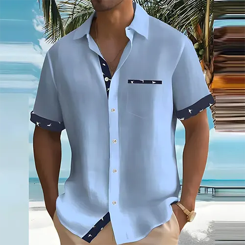 Men's Short Sleeve Shirt with Breathable Cotton Blend and Lightweight