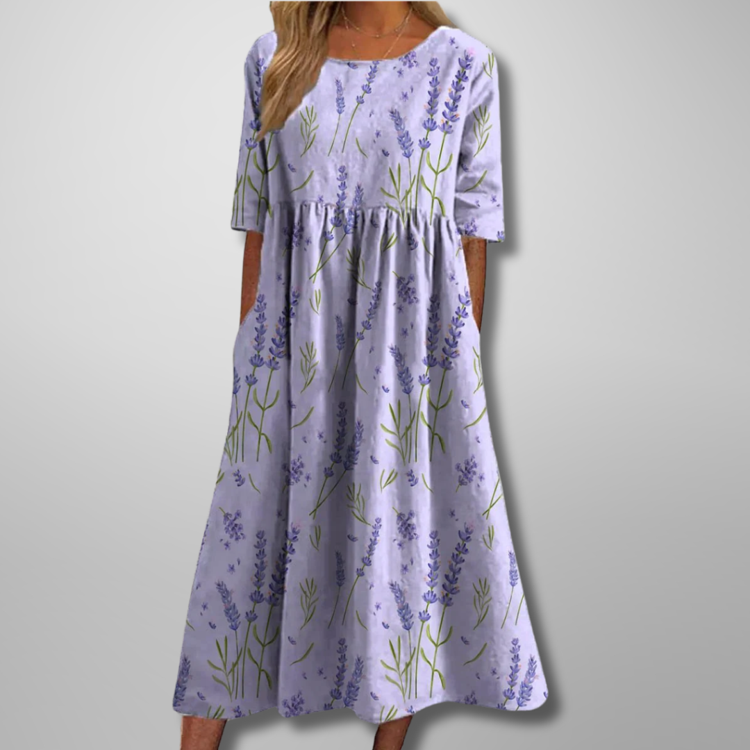 Floral Midi Dress with Relaxed Silhouette and Lightweight Woven Blend, Machine Washable