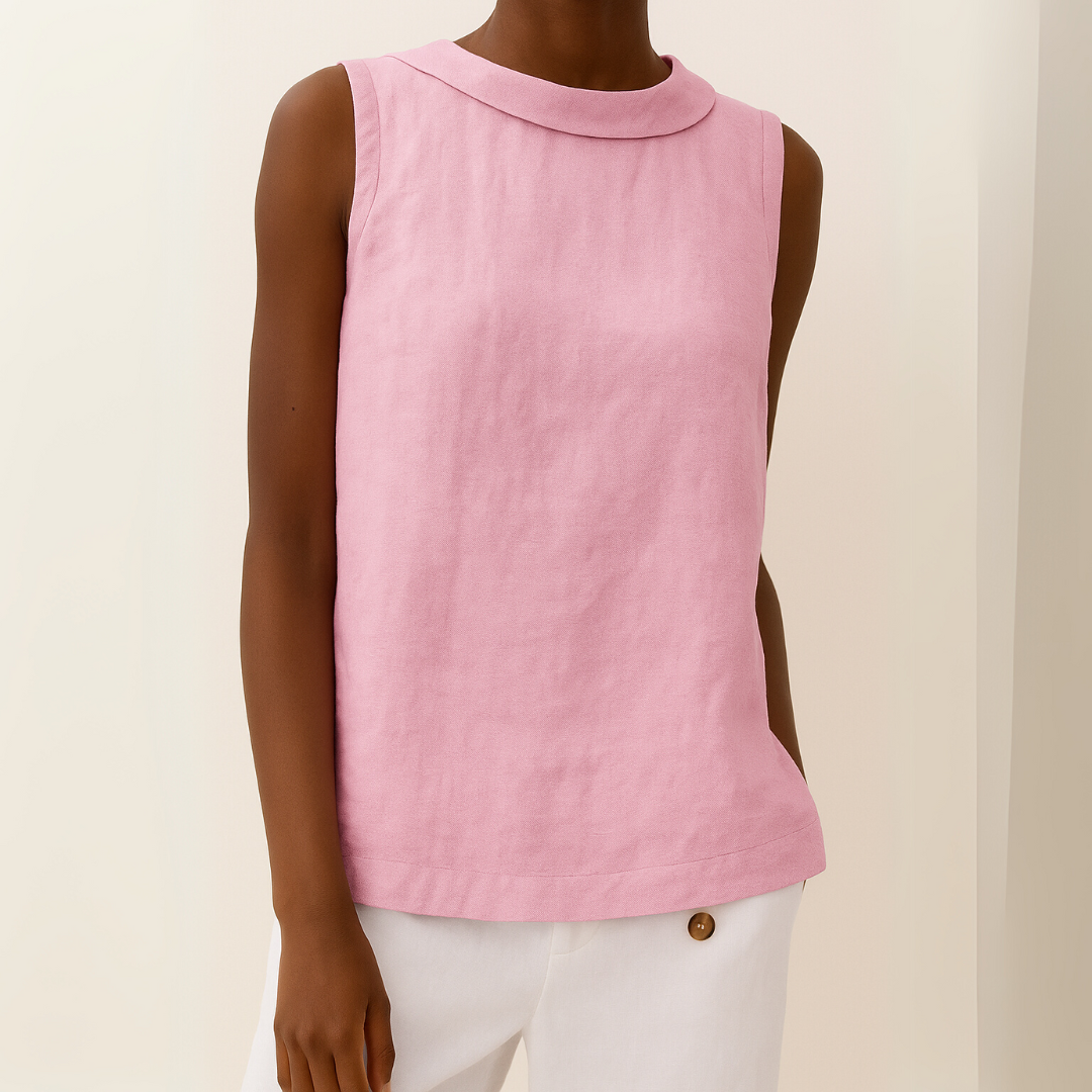Sleeveless Knit Top with Rolled Collar and Relaxed Silhouette, Lightweight