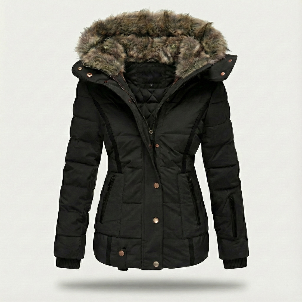Women's Insulated Puffer Jacket with Faux-Fur Lined Hood and Quilted Fill, Water-Resistant