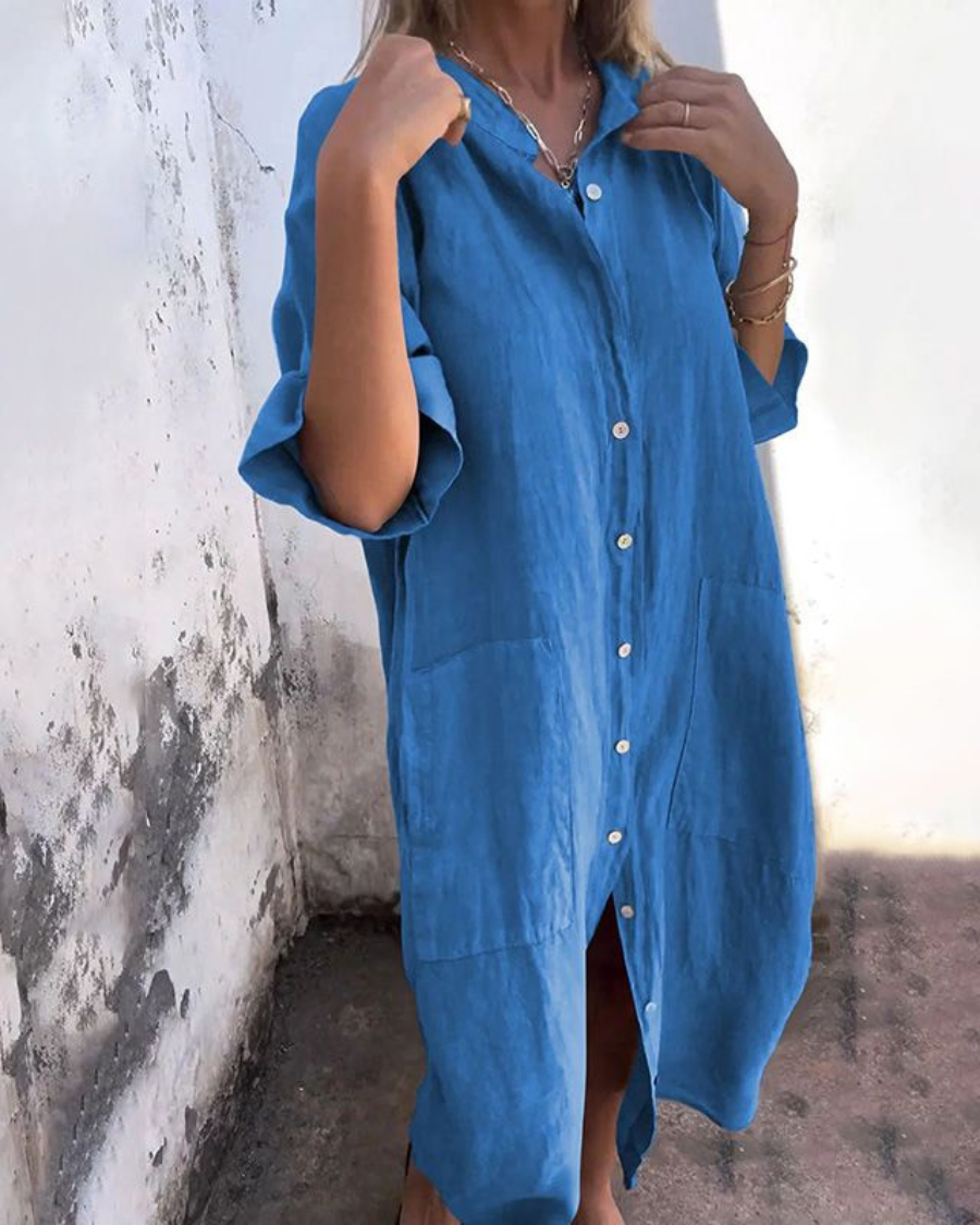 Linen Shirt Dress with Relaxed Boho Fit and Breathable Fabric, Travel Ready