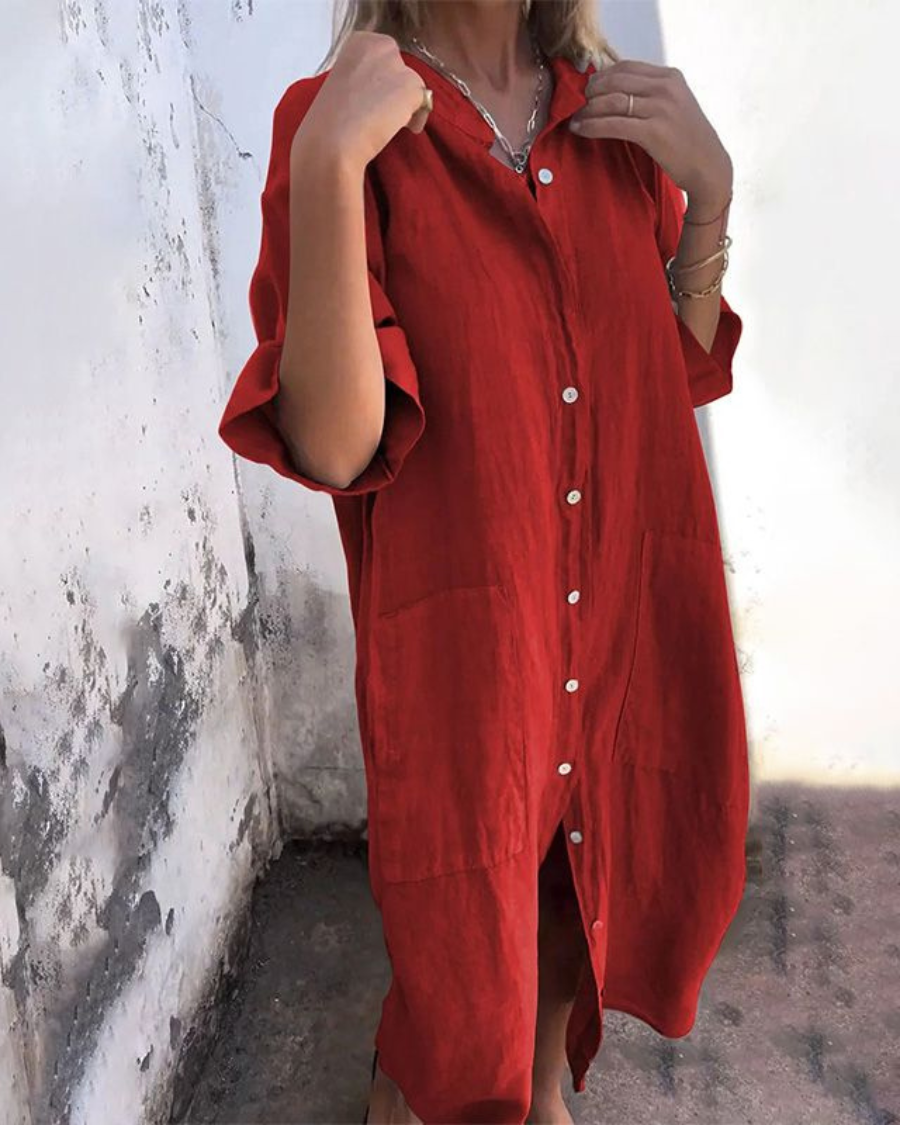 Linen Shirt Dress with Relaxed Boho Fit and Breathable Fabric, Travel Ready